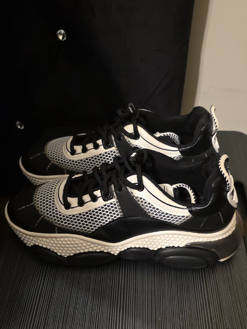 Black and White Chunky Mesh Sneakers
